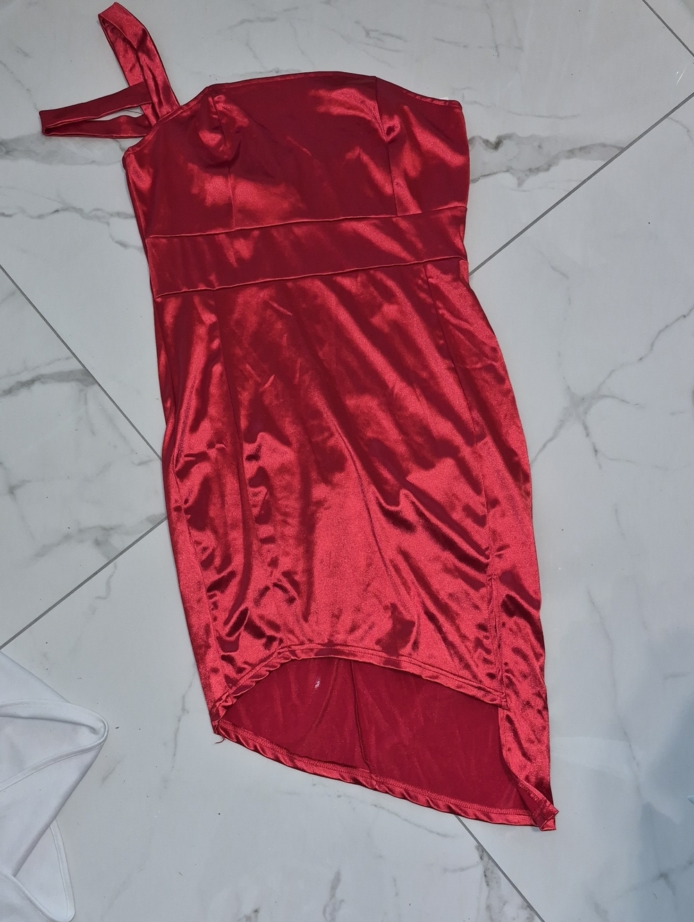 CBR Red Asymmetrical Satin One-Shoulder Dress